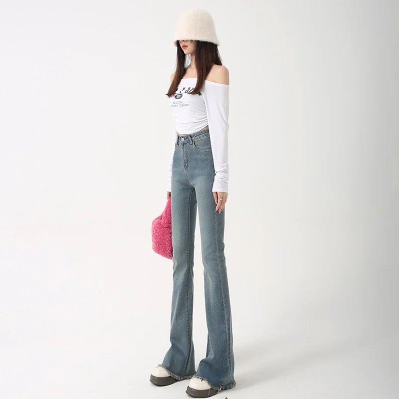 

Облегающие джинсы с высокой талией и микро-клеш, женские весенние новые джинсы Sle Cleanfit из искусственной кожи, черного цвета, средняя эластичность, без бренда