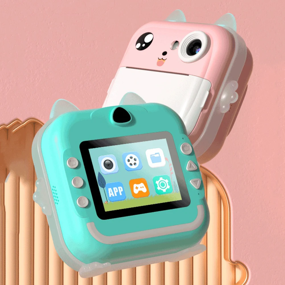 4 in 1 귀여운 디지털 카메라 USB 충전식 미니 즉석 인쇄 카메라 무잉크 HD 사진 인쇄 카메라 크리스마스 생일 선물