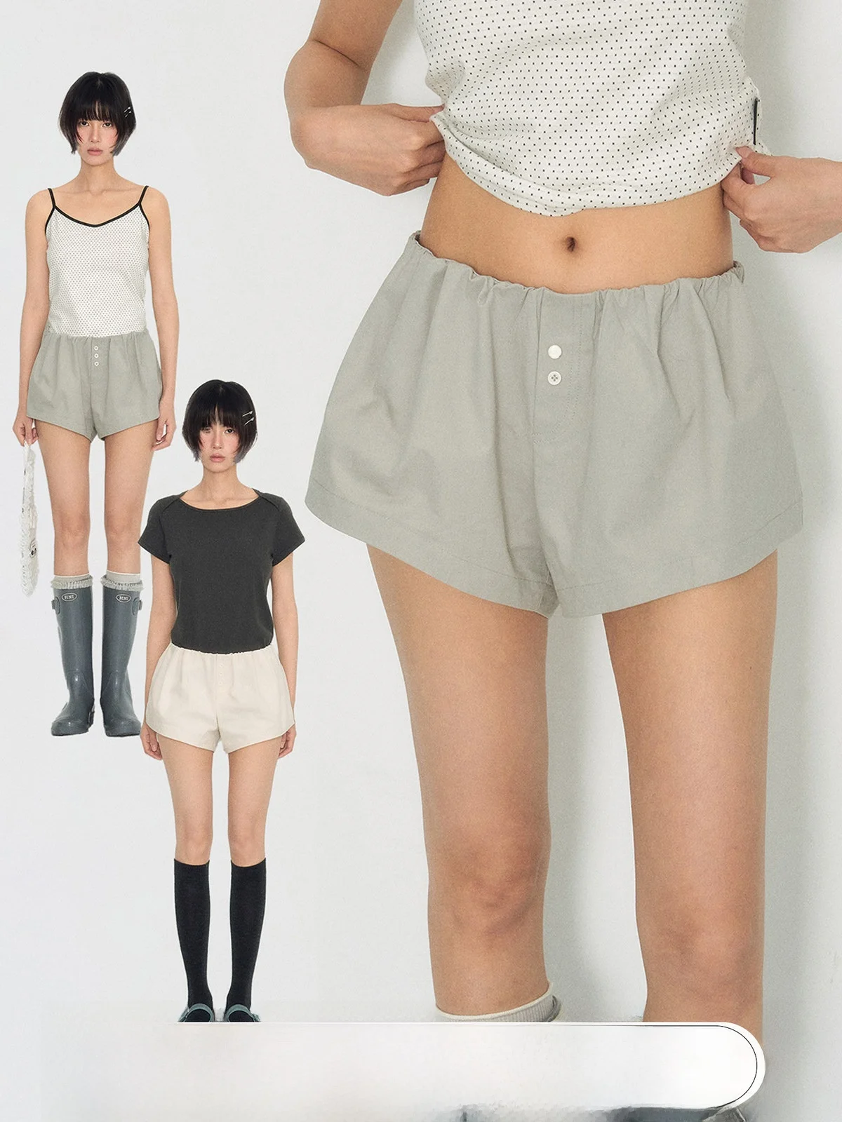 

NAPSNAPS Original Color Button Embellished Elastic Waist Casual Shorts Women's Bottoming Pants Summer New Fashion Home ...