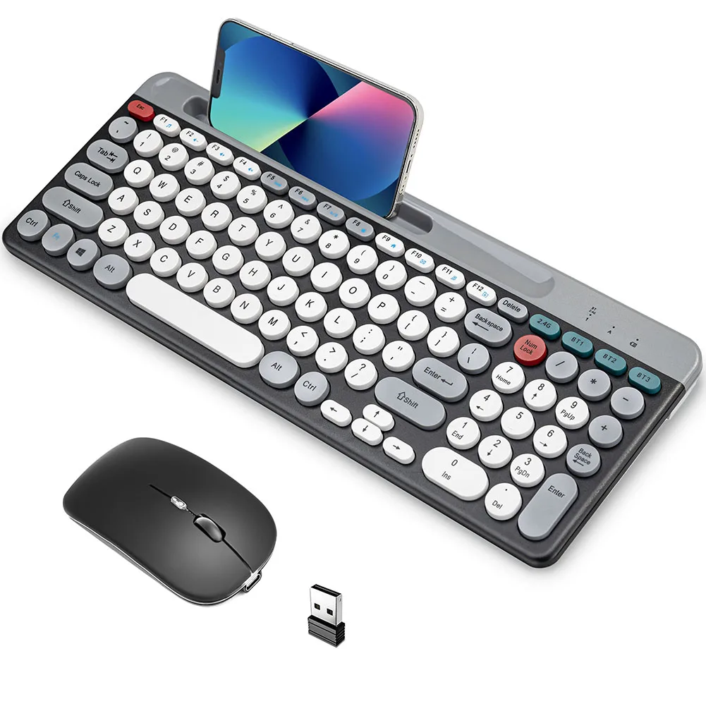 New 2.4Ghz BT Dual Mode Keyboard and Mouse Combos Ergonomic Multi-Device Keyboard Mouse Rechargeable for Mac/iOS/Android/Win7