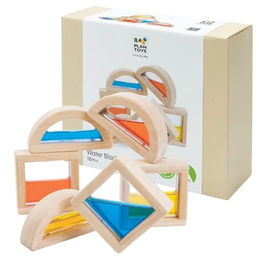 

Water Blocks Wooden Montessori Sensory and STEM Building Toy | Light, Colour, Creativity and Fine Motor Skill Development | Eco