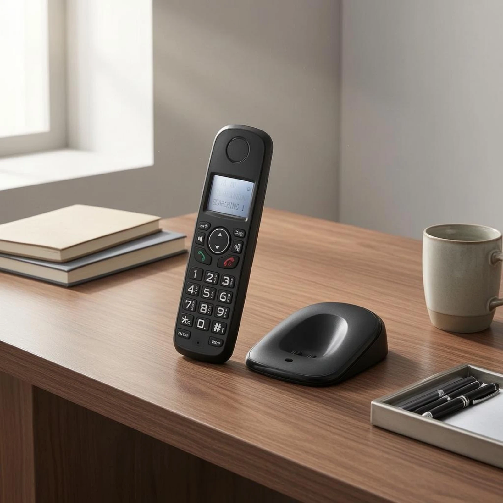 Digital Cordless Phone Backlit Display Cordless Handset Phone Charging Base Numeric Keypad Home Electronics Matte Black