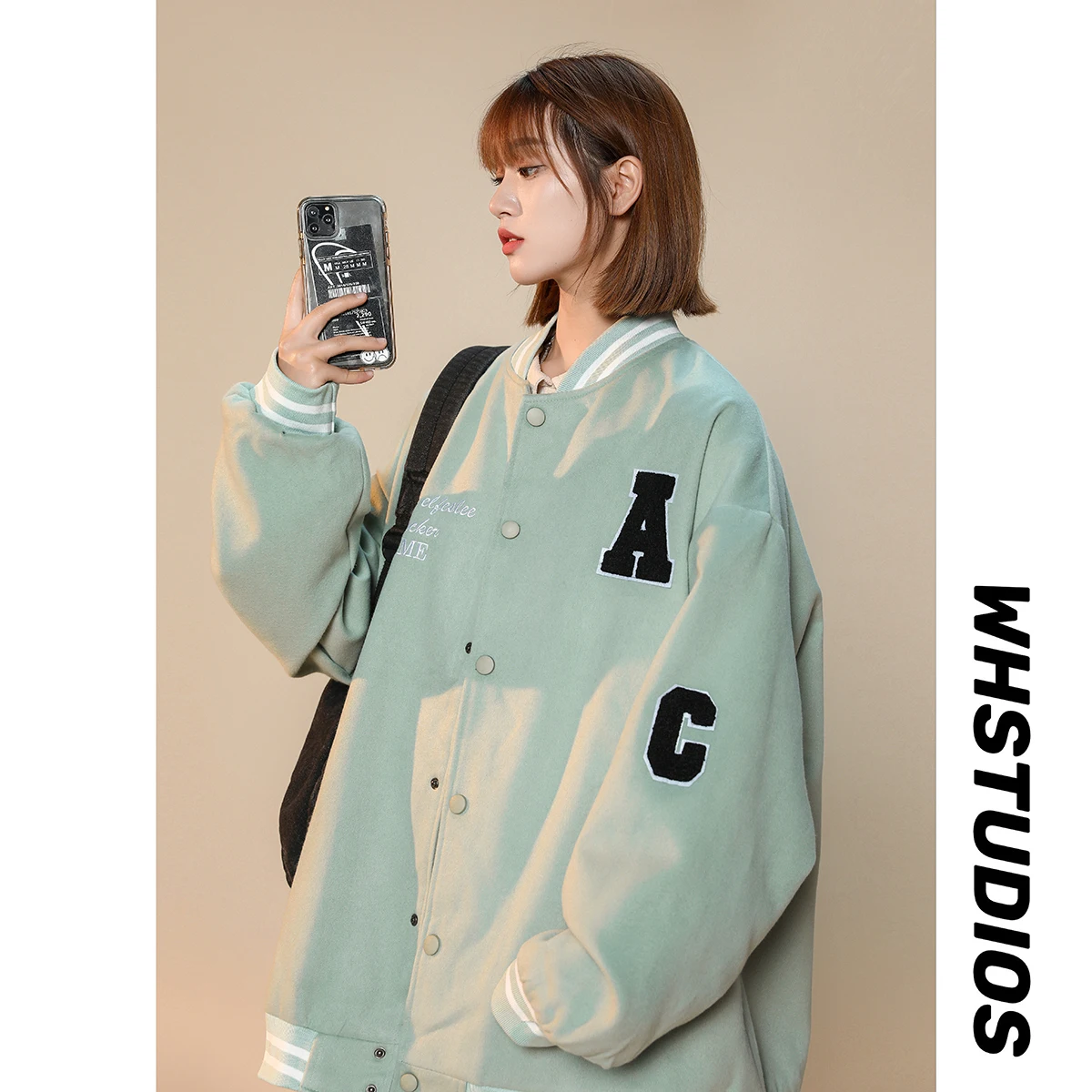 

Double-Sided Woolen Men's Baseball Jaet Vintage American Sle Spring Autumn Pilot Coat Loose Fit Embroidered No Ironing Ne...