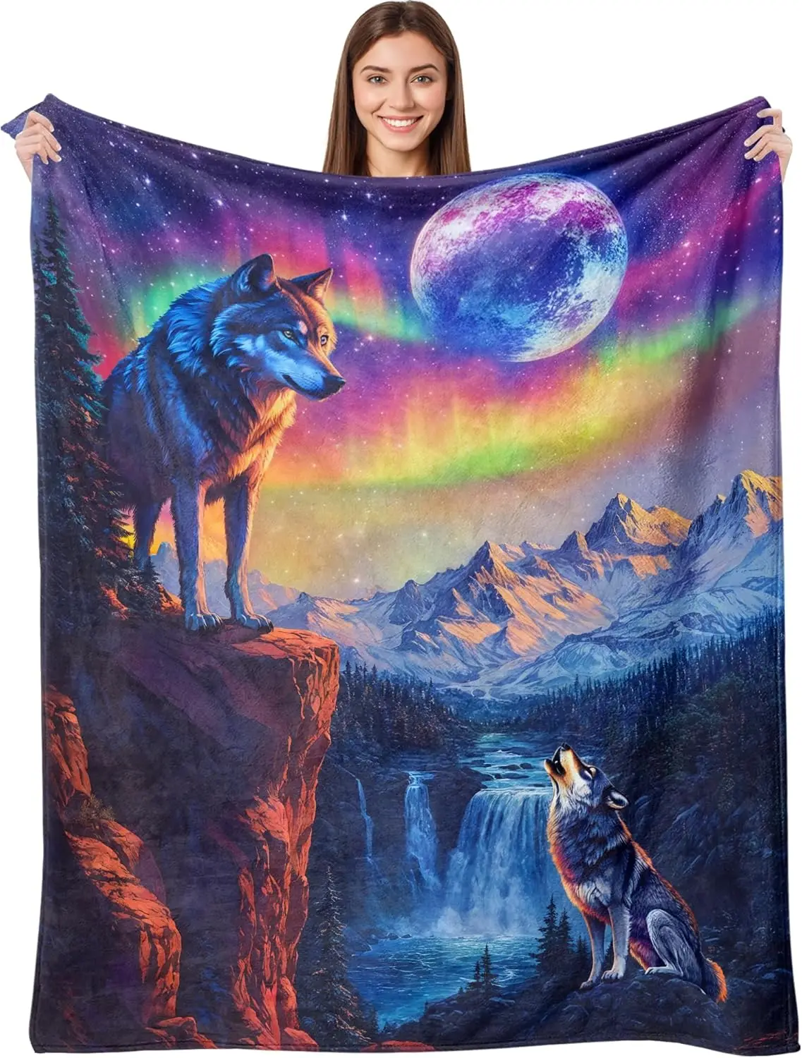 

Wolf Blanket for Kids , Moon Forest Mountain Throw Blanket, Wolf Gifts for Women Men, Flannel Throws Blankets for