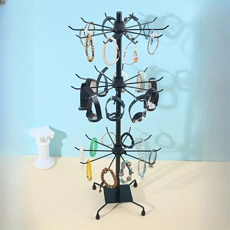 Simple 3-Layer Rotating Metal Jewelry Rack For Necklaces Earrings Rings Storage, Women\'s Gifts