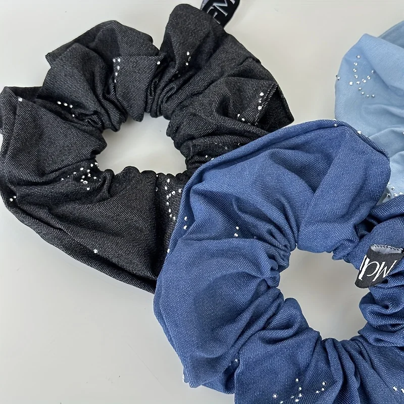 Vintage Denim Scrunchies Large Size Elastic Hair Band Rubber Bands Women Hair Accessories Headwear