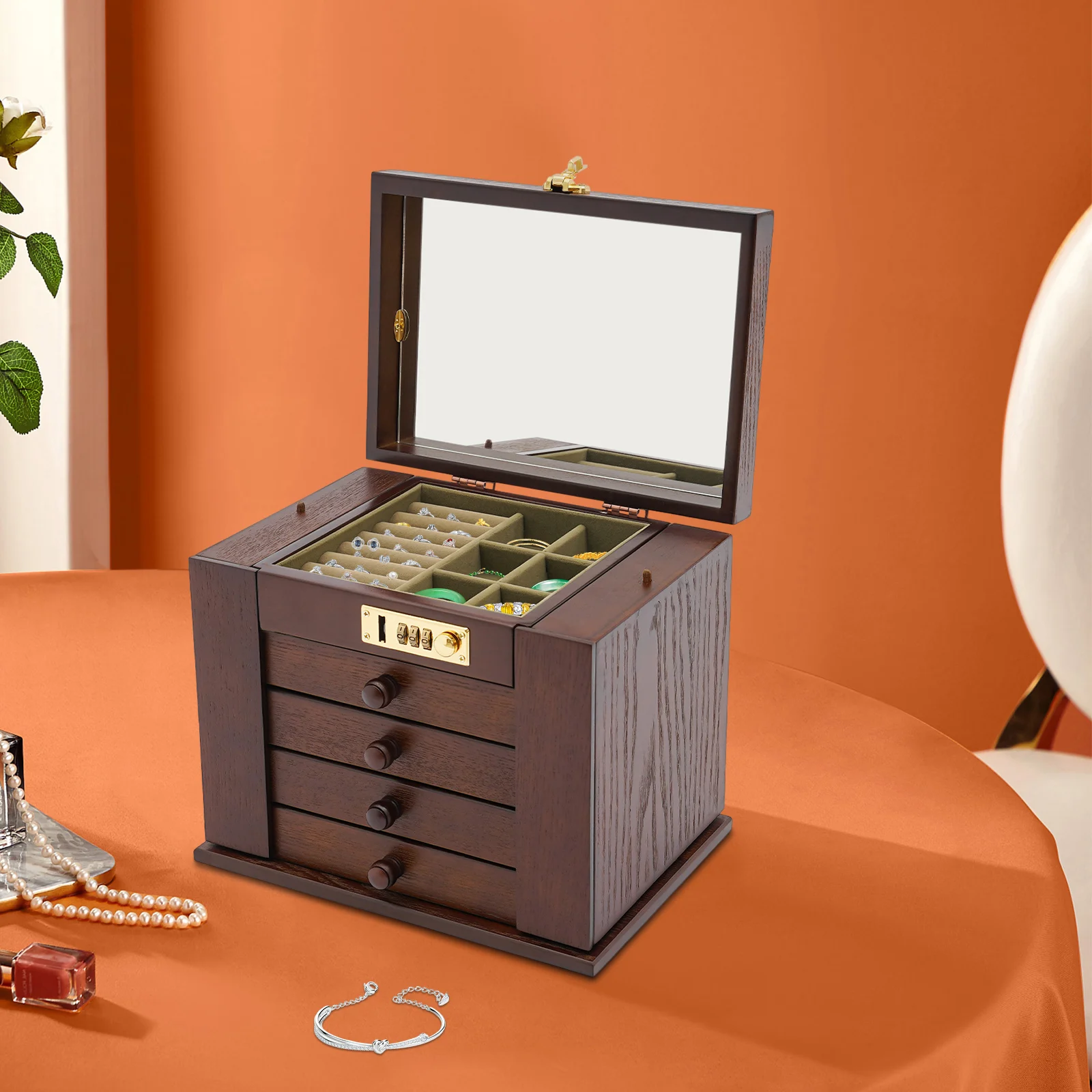 Schmuckaufbewahrungsbox, exquisiter und rustikaler Schmuck-Organizer, leicht zu reinigen, ideales Geschenk für Schlafzimmer/Wohnzimmer/Ankleidezimmer – Detail 3