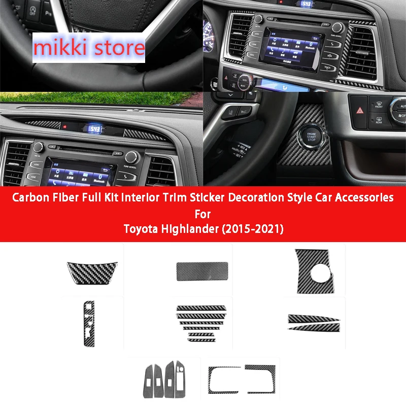 Carbon Fiber Interior Sticker One-Button Start Center Console Cover Car Accessories For Toyota Highlander CROWN KLUGER 2015-2021