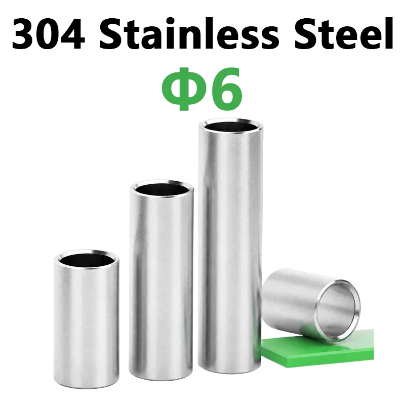 Inner Dia 6 304 Stainless Steel Bushing Washer Gasket Unthreaded Round Hollow Standoff Spacer Sleeve Length 2-40