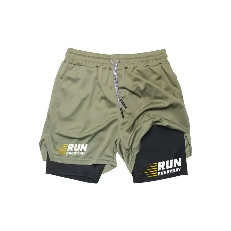 

Summer 2-in-1 Men's Running Shorts Double Layer Quick-Dry Compression for Training Jogging Fighting Athletic Activewear Fitness