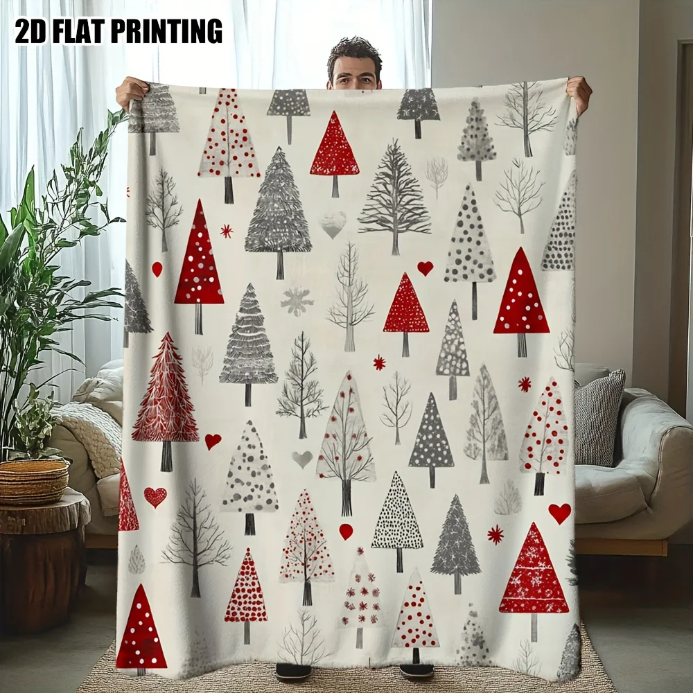

1 king size double (bed/sofa/chair/camping) - super soft flannel blanket - red, gray, white and black winter wonderland pattern