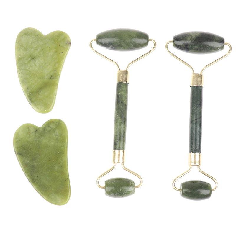 1 Pc Or 1 Set Natural Jade Massage Roller + Guasha Board SPA Scraper Stone Facial Massager Set