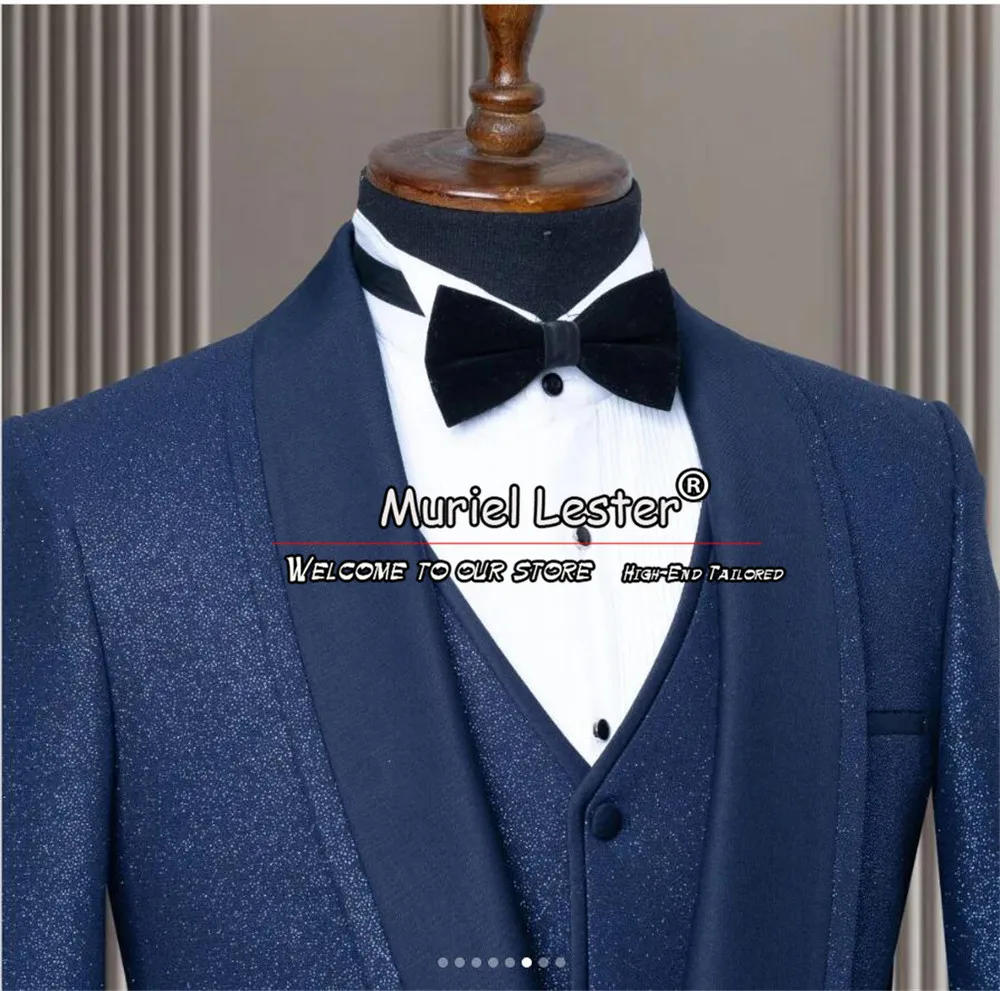 Elegant Navy Suits Men For Wedding Single Breasted Blazer Vest Pants 3 Pieces Formal Groom Tuxedos Bespoke Jacket Costume Homme