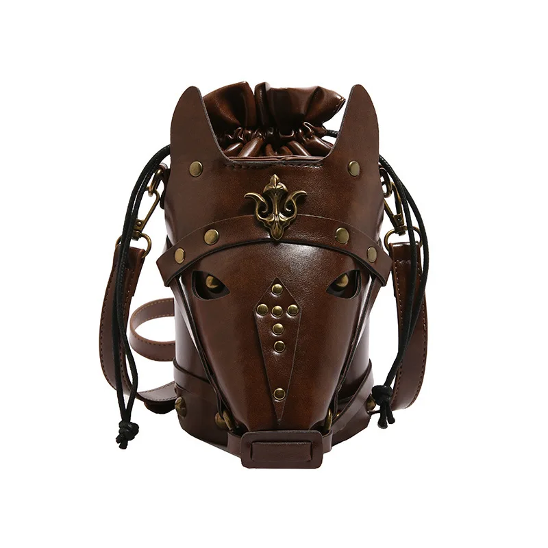 حقيبة كتف مضحكة بتصميم عتيق وقناع رأس الحصان الإبداعي حقيبة دلو فريدة من نوعها حقيبة كروس بكتف واحد للنساء #5