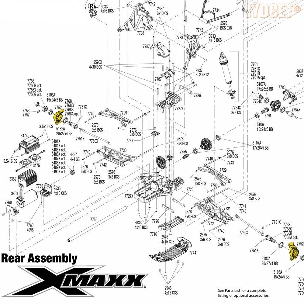 Aluminum Rear Stub Axle Carriers (left & right) (requires 20x27x4 ball bearings) #7752 for RC Traxxas X-Truck X-Maxx 6S 77076-4