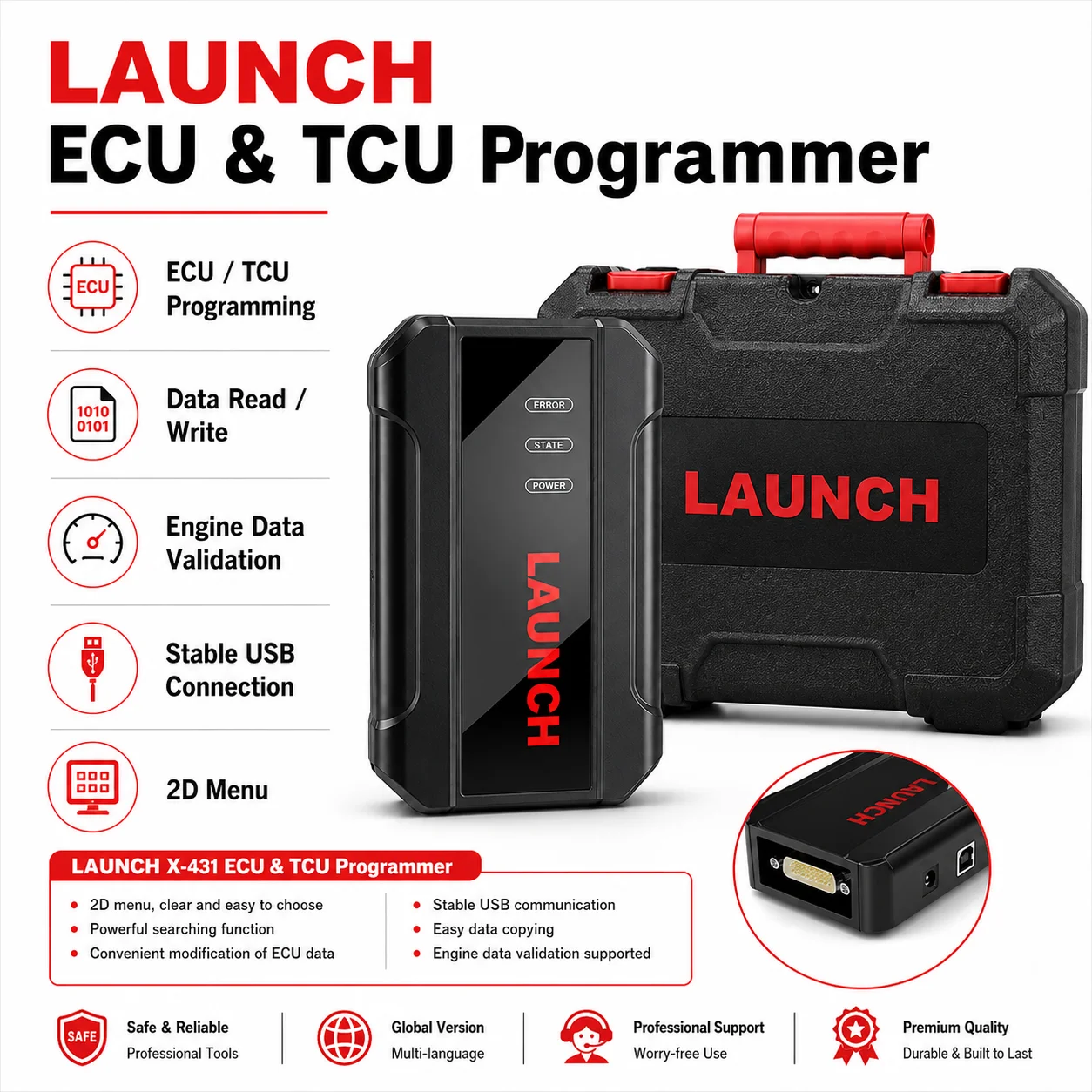 Launch X431 ECU & TCU Programmiergerät 2026 Neuestes Modell für Motor- und Getriebeklonierung, Datenverifizierung, Standalone-Tools mit 1 Jahr Garantie