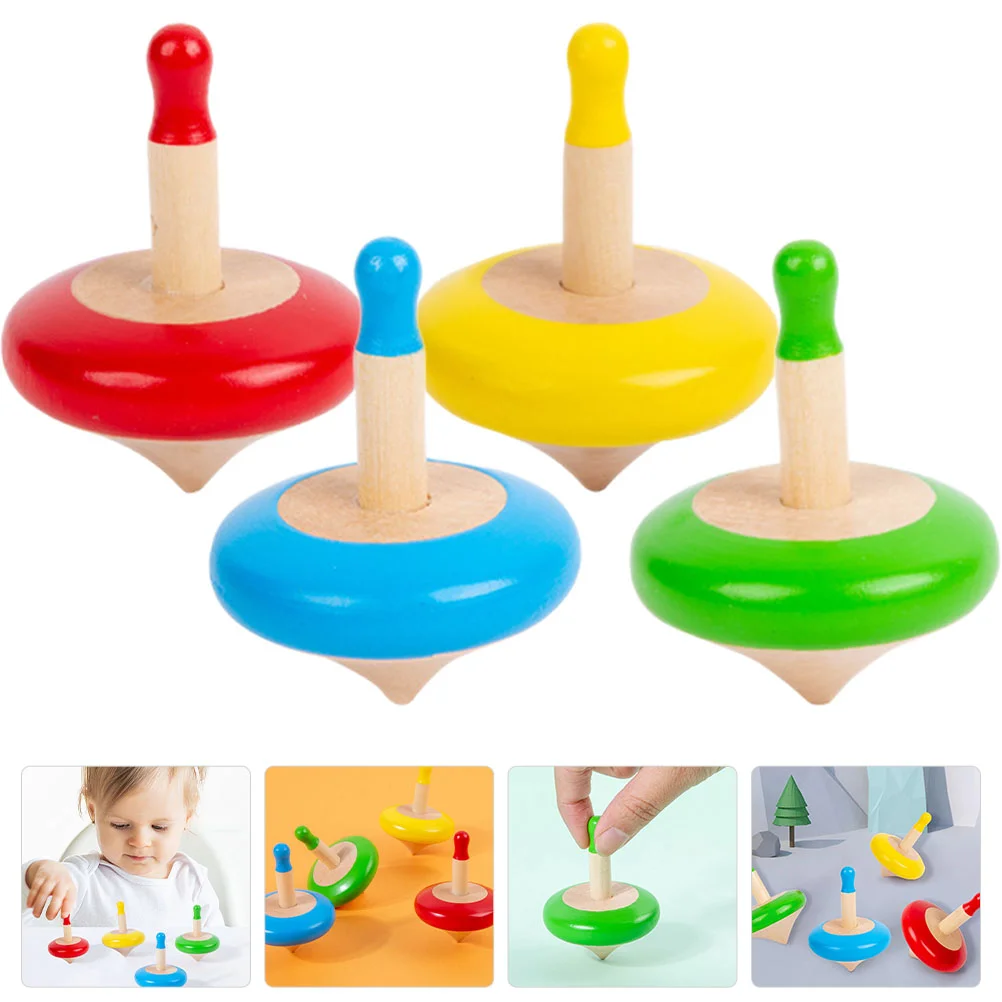 

4 Pcs Small Spinning Top Colored Gyro Toys Kids Tops Portable Stress Reliever Jacket Interesting Children Funny Wood