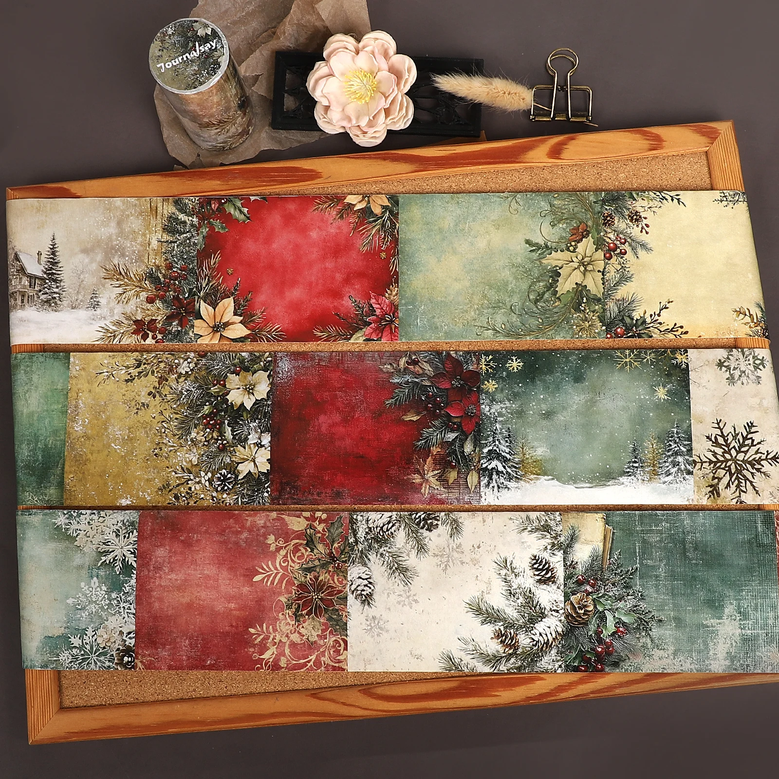 80mm*215cm Vintage Christmas Flower Border Landscape Washi Tape Creative DIY Journal Material Collage Scrapbooking Stationery