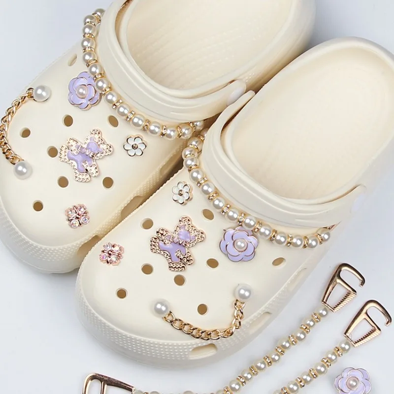 

12PCS Shoe Charm for Crocs DIY High-grade Rhinestone Pearl Chain Shoe Decoration Buckle for Croc Charms Hole Shoes Accessories