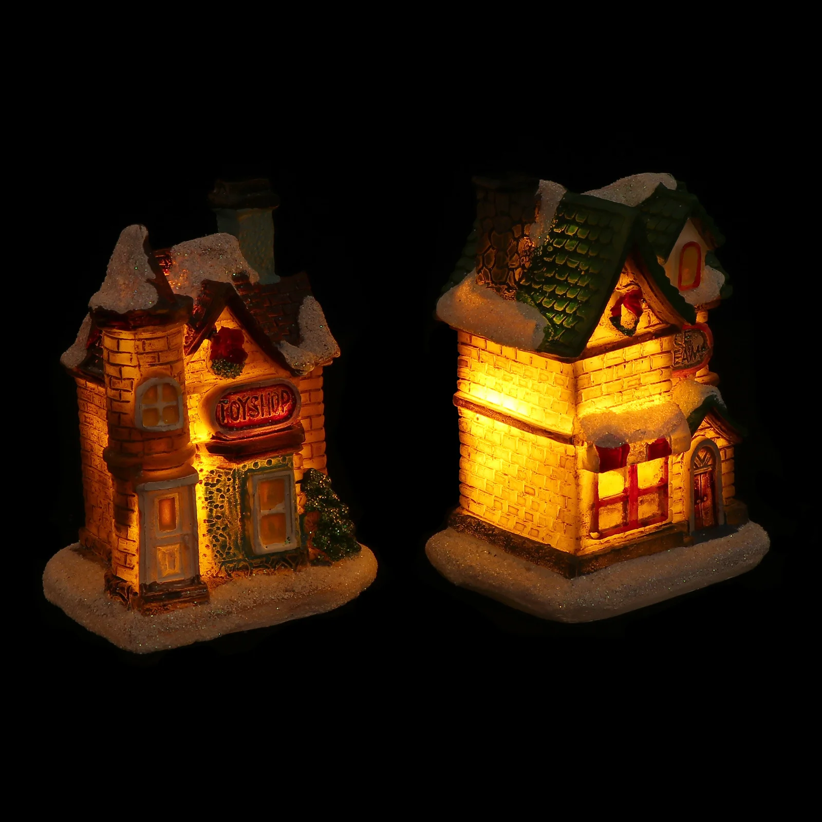 

2Pcs Xmas Resin Mini House Luminous Ornament Micro Landscape Decor Christmas Desktop Gift Christmas Mini Luminous House