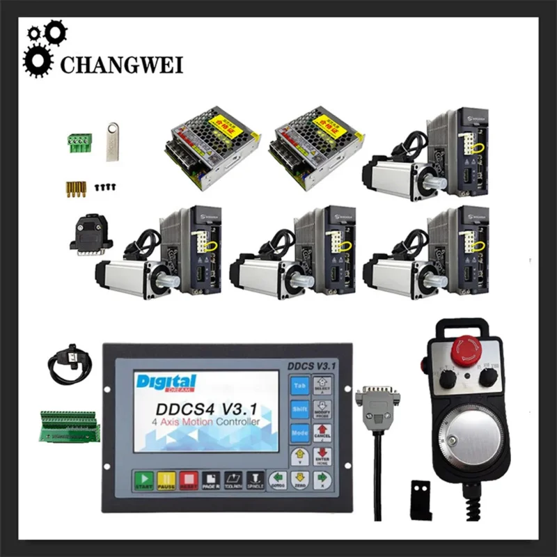 

CNC 3-axis 4-axis combination kit ddcsv3.1 offline controller with 750W AC servo motor driver and handwheel mpg, 75W 24VDC