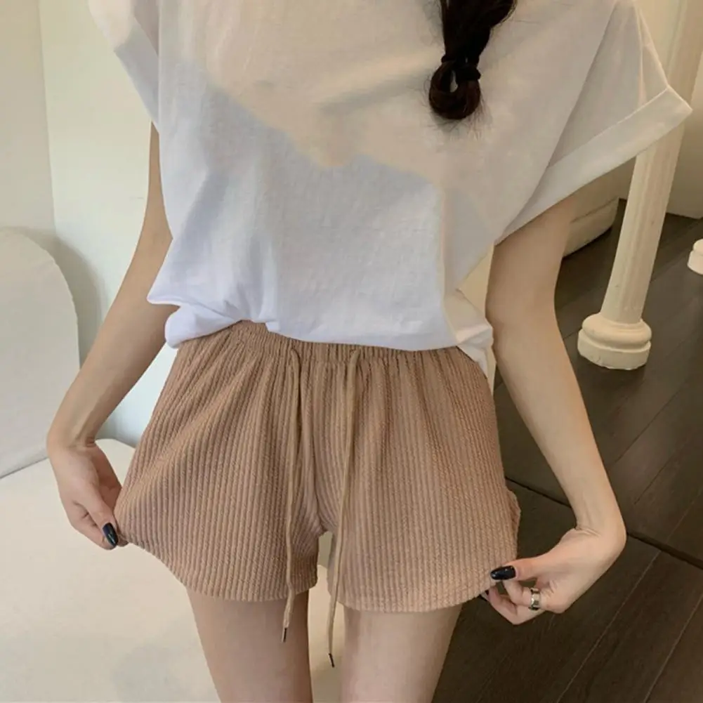 

5 Colors Women Shorts Drawstring High Elastic Waist Solid Color A-line Soft Breathable Thin Loose Beach Sports Jogging Shorts