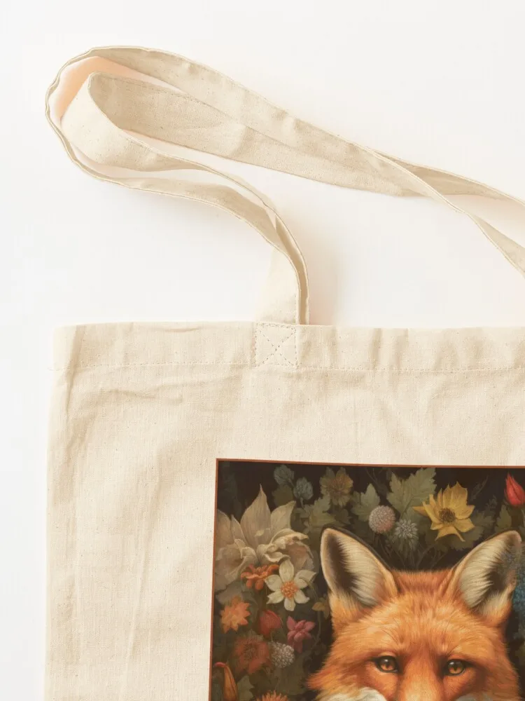 Red Fox with Flowers Tote Bag Women's tote bag Women bags Custom bag Cloth