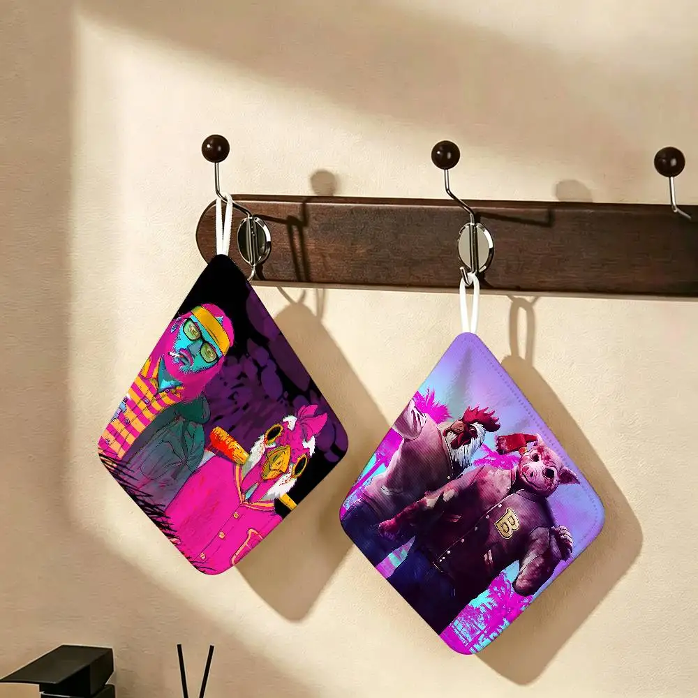 Neon World H-Hotline Miami bloody Game Multi-scene Polyester Cotton Towel, Hanging Hand Wiping Cloth for Kitchen Bathroom Hotel