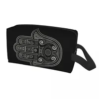 Custom Hamsa Hand Amulet Cosmetic Bag Women Kawaii Large Capacity Hand Of Fatima Makeup Case Beauty Storage Toiletry Bags
