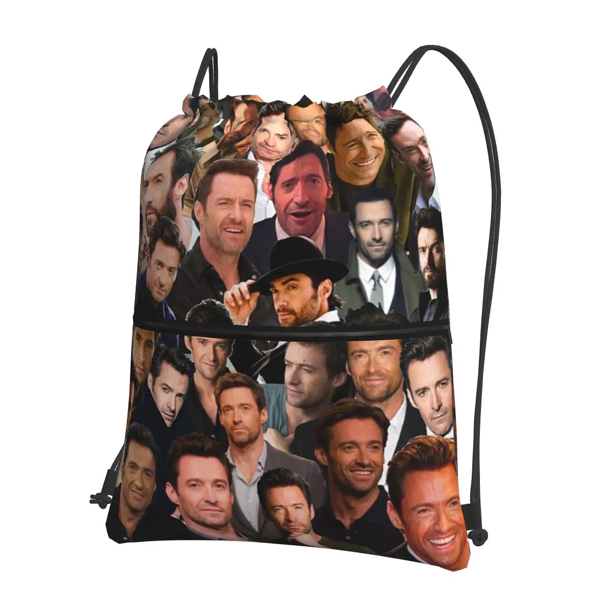 

Hugh Jackman Photo Collage Backpacks Portable Drawstring Bags Sports Bag Book Bags for Man Woman School