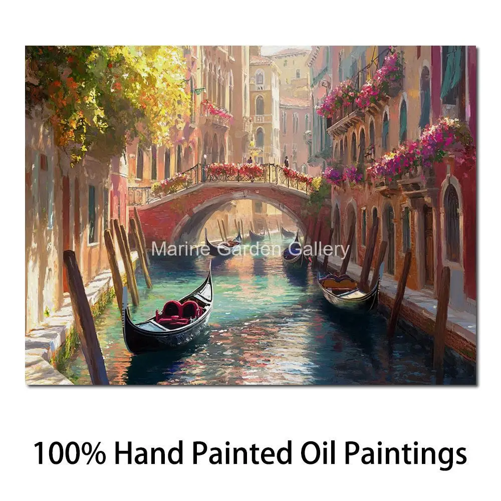 

Venice Landscape Canvas Wall Art Handmade Oil Painting Cityscape Artwork Contemporary Wall Decor Dining Room Restaurant Large