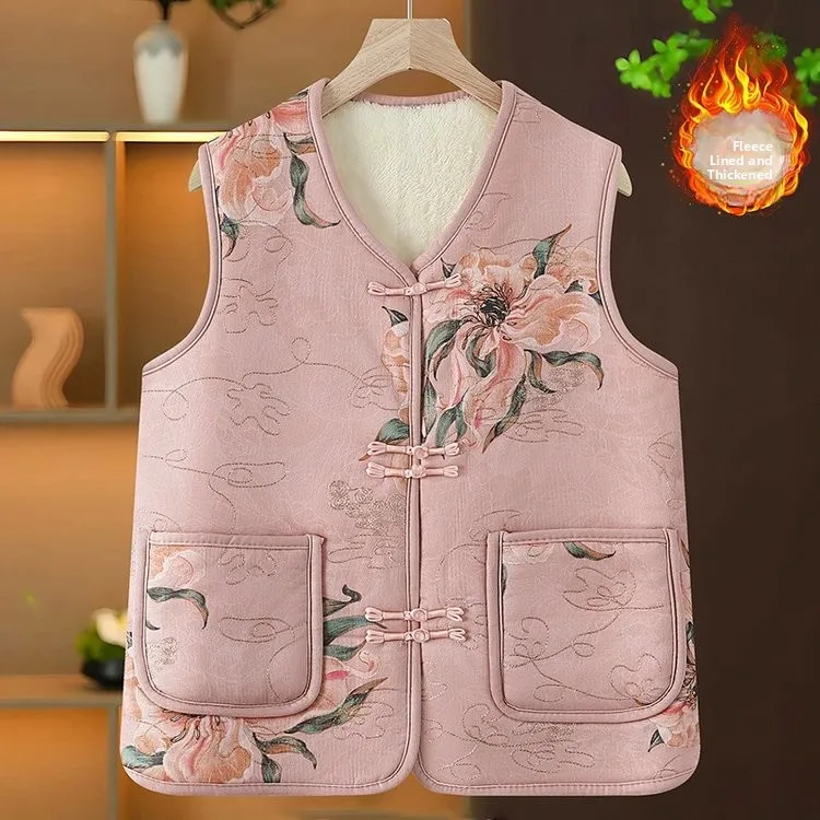 

Модный жилет из искусственной замши 2025 года, осенняя новинка, женский, для среднего возраста, очень теплый, на флисовой подкладке, в китайском стиле, под оленью кожу