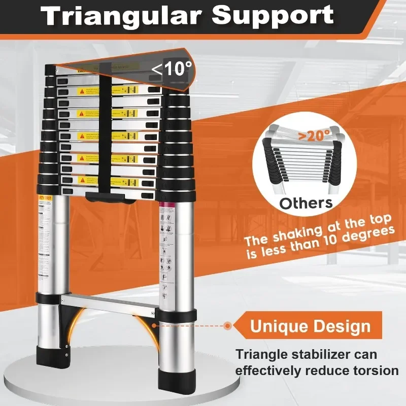 TelescopingLadder,Lightweight Extension Ladder with 2Triangle Stabilizers,Multi-Purpose Collapsible Ladder for RV orOutdoor Work