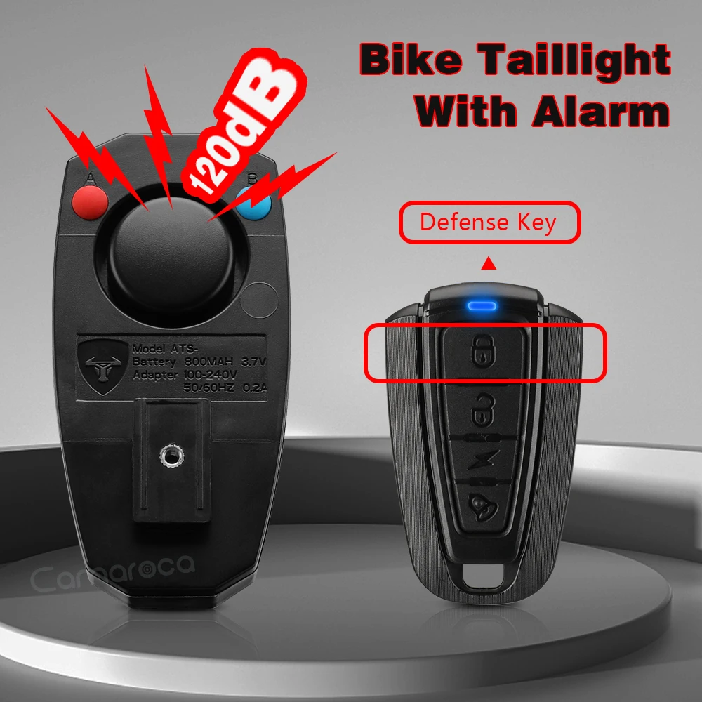 Camaroca Bicycle Burglar Alarm Taillight Smart Brake Sensing Wireless Waterproof Remote Control USB Charge Bike Rear Light Horn