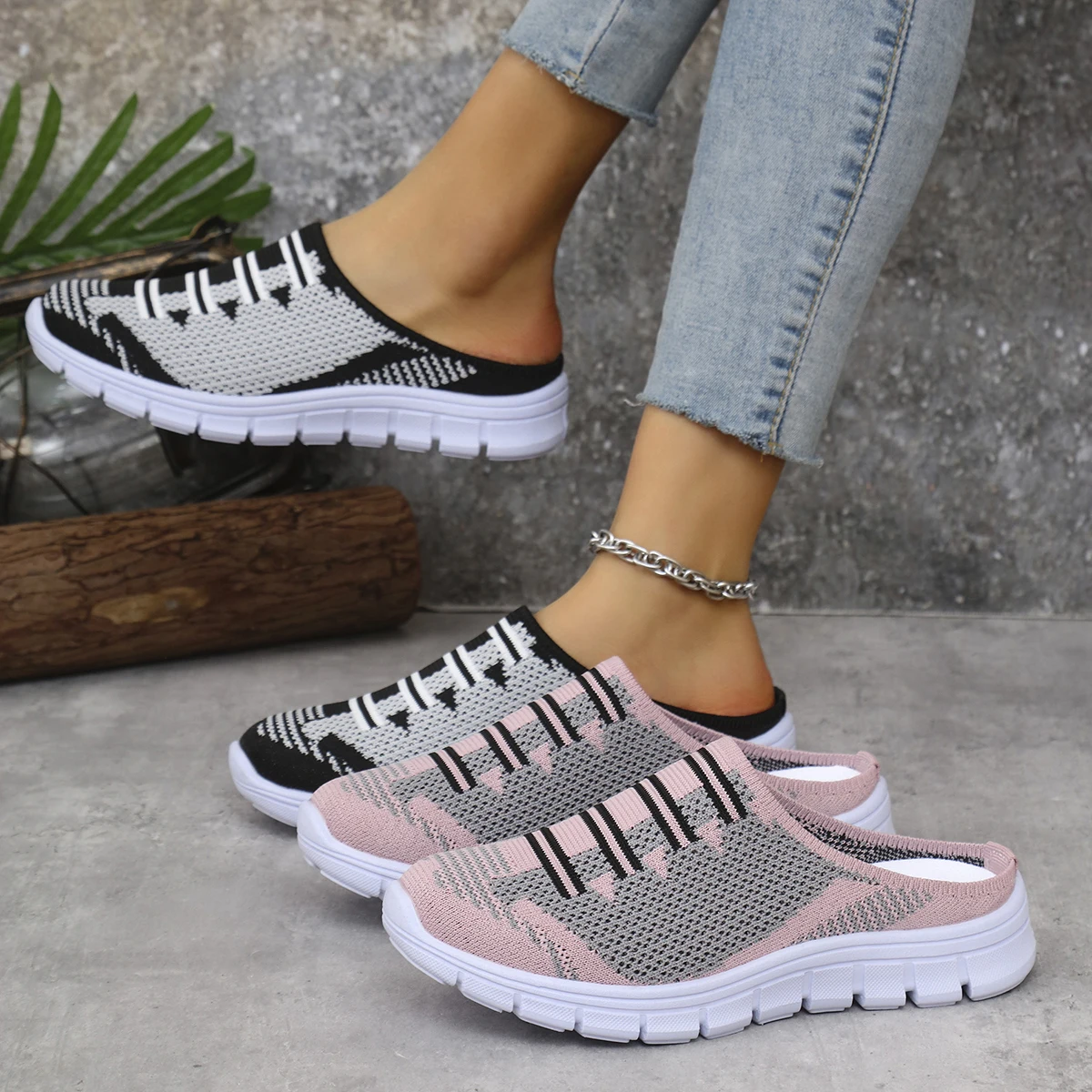 

Slippers Female 2025 Lightweight Round Toe Slippers for Women Mules Flats Soft House Slides Four Season Casual Mesh Lazy Shoes