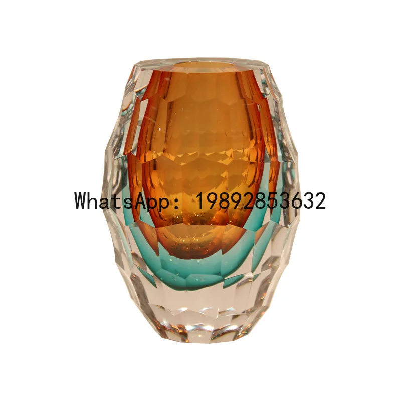 Modern Light Luxury Art Diamond Faceted Crystal Living Room Glass Vase Ornament