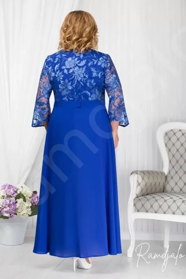 Blue Plus Size Beaded Lace Mother Of The Bride Dresses Square Neck Long Sleeves Wedding Guest Dress A Line Chiffon Evening Gowns