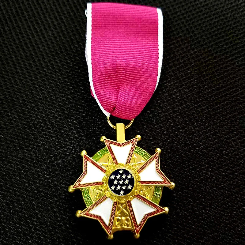 

Gold Star Medal Replica - Prestigious Award with Pink Ribbon and American Flag Design