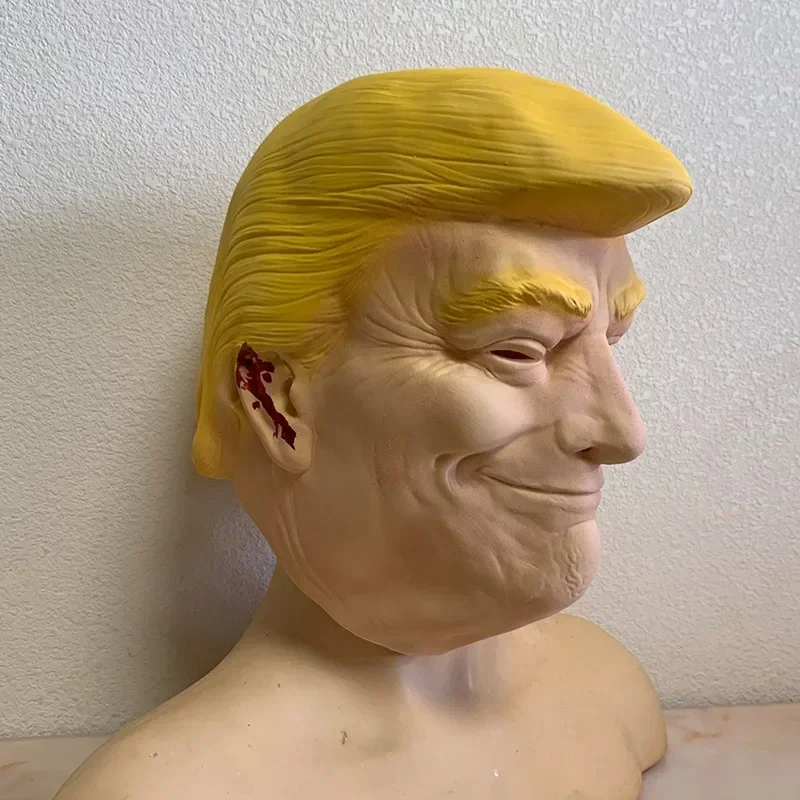 Trump Latex Mask Bleeding Ear Halloween Cosplay Full Face American Former President Head Cover Donald Trump Presidential Props