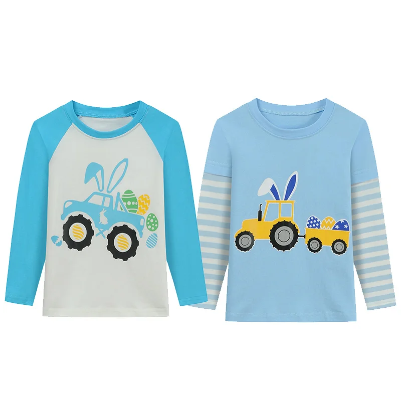 Little Hand Easter Shirts Baby Boys Girls Raglan Long Sleeve Tees Toddler Easter Bunny Squad Graphic Tops for 2‑7 Years Old