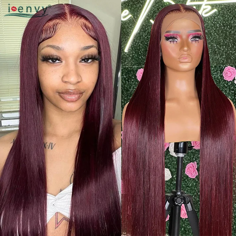 Burgundy 13X6 Hd Lace Frontal Human Hair Wig Straight Red 13X4 Transparent Lace Front Wigs For Women Pre Plucked 99J Colored Wig