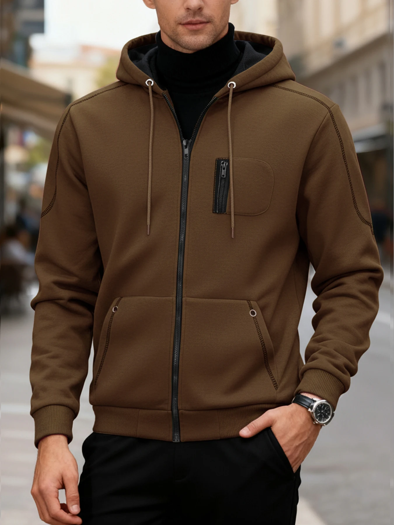 เสื้อแจ็คเก็ตผู้ชายแขนยาวแบบมีฮู้ด สไตล์สปอร์ต ลำลอง สำหรับฤดูใบไม้ผลิและฤดูใบไม้ร่วง มีซิป เหมาะสำหรับกิจกรรมกลางแจ้ง ชุดลำลอง ชุดกีฬา สตรีทแวร์