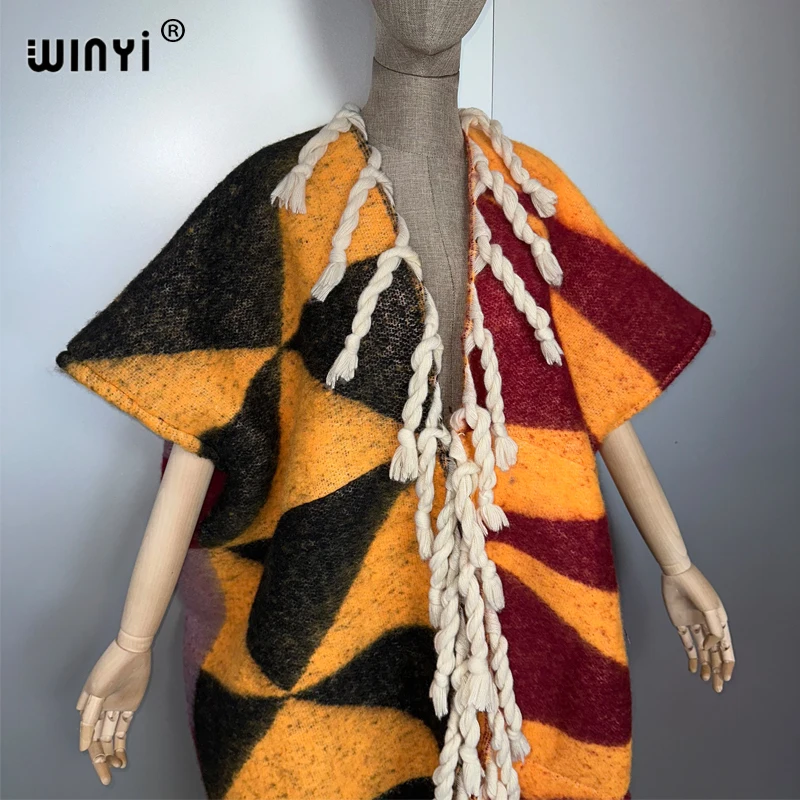 WINYI capa de invierno caftán frontal abierto largo maxi abrigo grueso cálido abrigo femenino para mujer abrigos africanos abaya dubai lujo