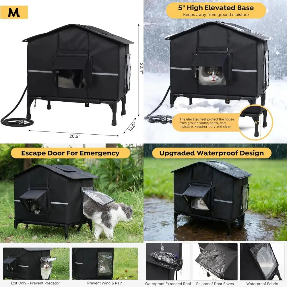 

Weatherproof Outdoor Insulated Cat Shelter for Stray Cats, Elevated Base, Waterproof, 20.9x13x22.4