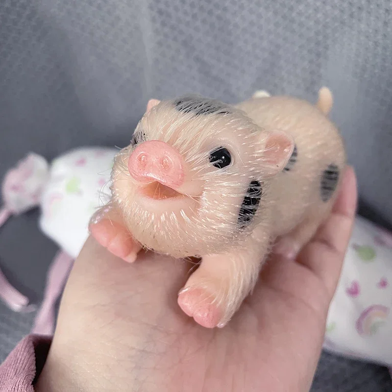 5Inch Smile Face Reborn Pig Doll Very Soft Full Silicone Piglet Doll Toy Body Can Be Bath  Kids Toy Collection Gift
