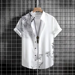 Camisa masculina de manga curta estampada em 3D, top simples, solta, extragrande, casual, roupa de conforto, moda retrô, todos os dias