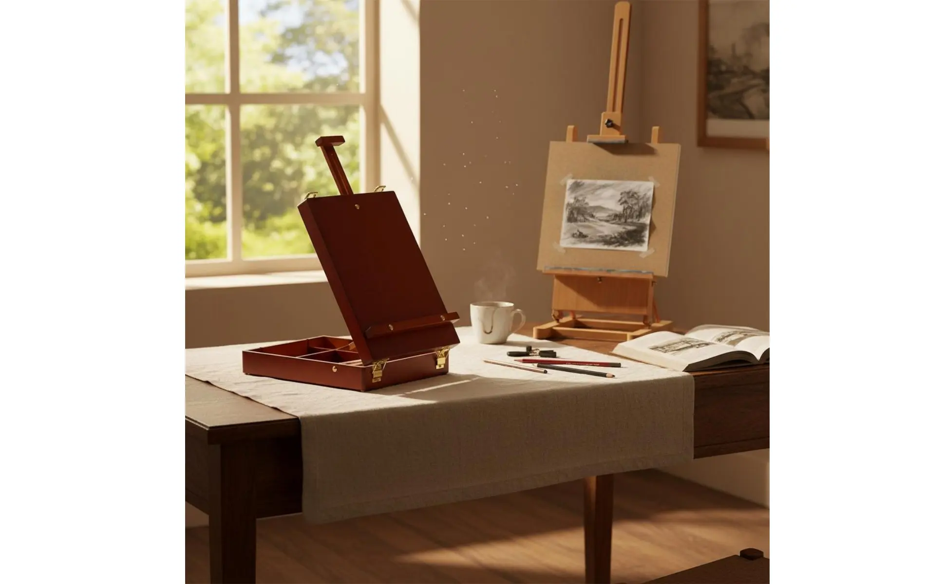 Wooden Tabletop Easel Box Multiuse Sketching Easel Box for Children, Studio