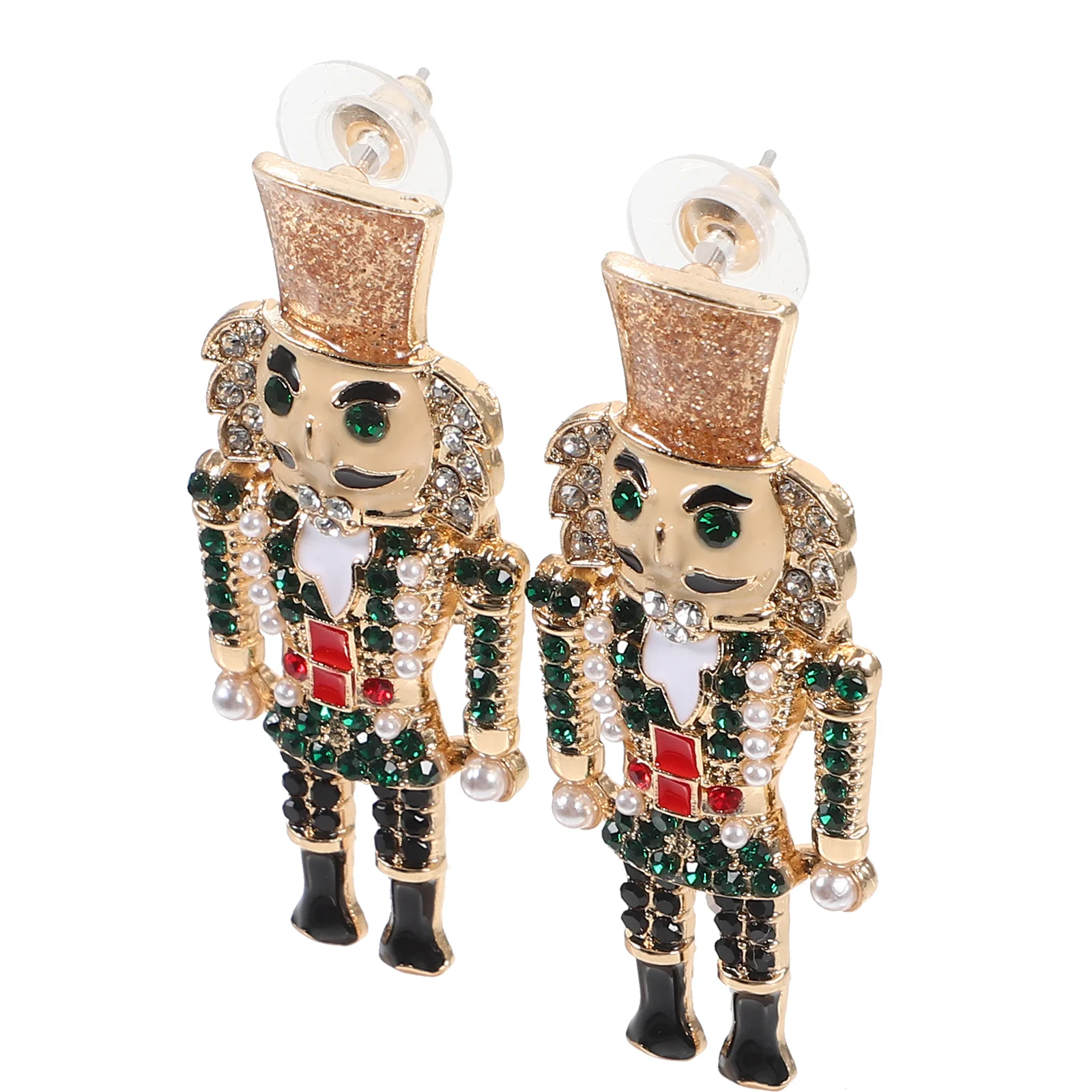 Nutcracker Earrings Decorative Cute Soldier Black Pearl Pin Soldiers Women Zinc Alloy Stud for Man Christmas Decoration