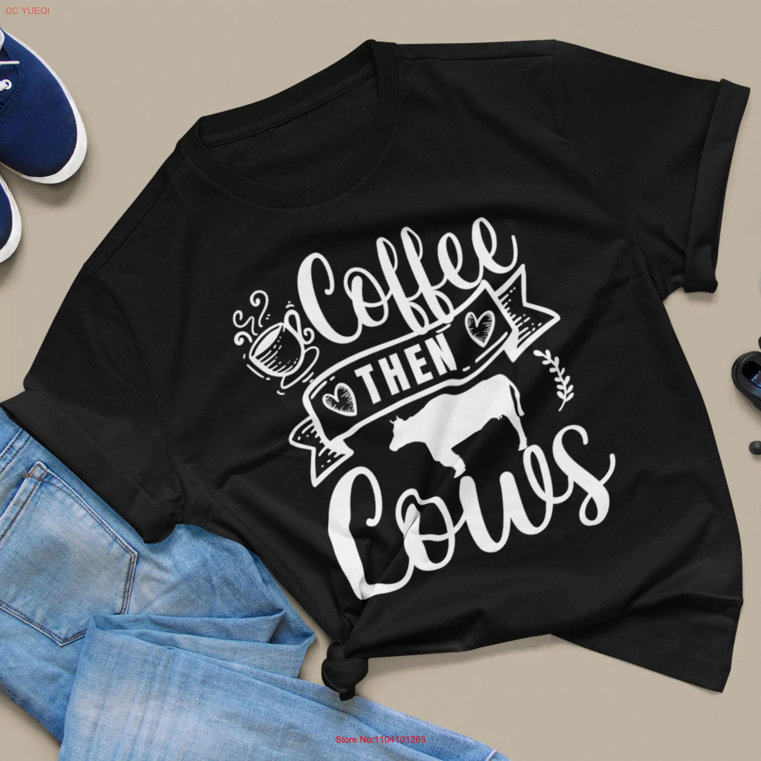 

Coffee then cow shirt for farmers and gift men women Country T him her long or short sleeves