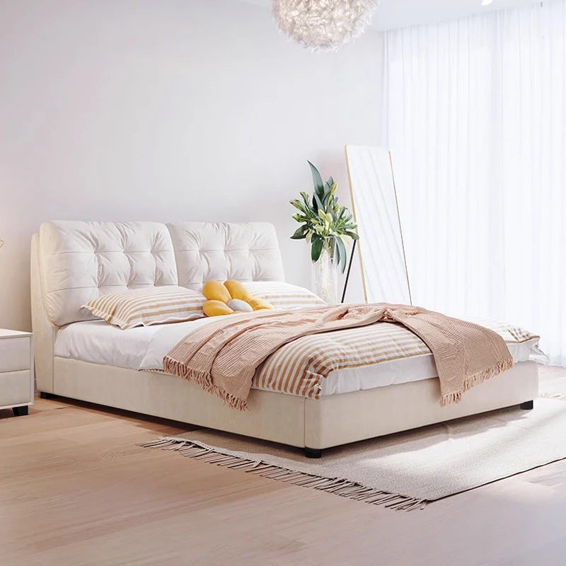 تصميمات سرير Weiche الحديثة Creme Haupt schlafzimmer Mihbel Moderne Technologie Samt Stoff Bett rahmen